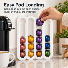 Coffee Capsule Holder for VertuoLine Pods – Self-Adhesive Acrylic Wall Rack with 4 Storage Channels in Black or White