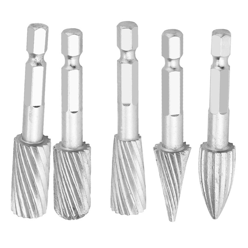 5pcs 1/4inch Hex Shank High Speed Steel Burrs Rotary Files
