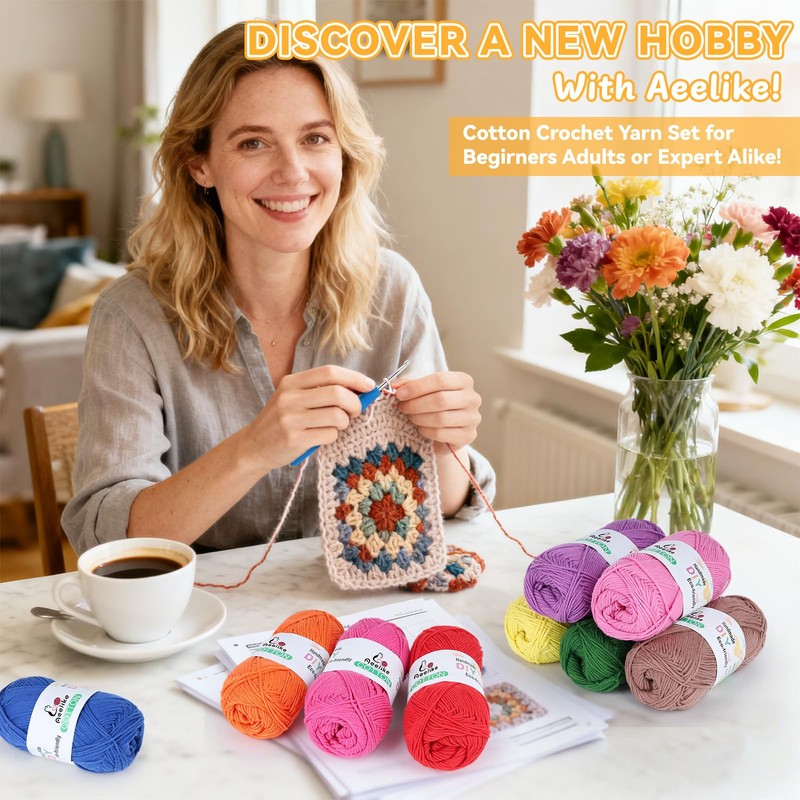 Aeelike Pure Cotton Yarn for Crochet & Knitting, Baby Cotton
