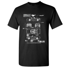 1966 Ford Mustang GT Blueprint T-Shirt American Classic Men's Novelty Shirt Black Large