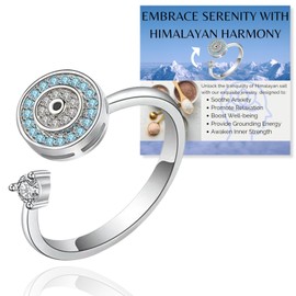 Halukakah 18K Gold Plated/Platinum Plated Anxiety Spinner Ring: Stylish Diamond Heart Stress Relief Jewellery with Pearl Spinner, Himalayan Salt Added, Adjustable, Gift for Women, Teens, and Mother,