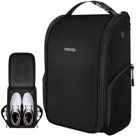 YOREPEK Golf Shoe Bag, Golf Accessories Bag with 3 Pockets for Socks, Tees, Balls, Designed with a Buckle Top Carry Handle, Zippered Sport Shoe Carrier Bags with Ventilation, Golf Gifts for Men, Black