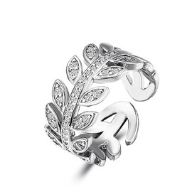 Fuqimanman2020 Adjustable Dainty Gold Plated CZ Leaf Open Ring Cubic Zirconia Olive Branch Leaves Band Minimalist Stacking Finger Rings Statement Ring Jewelry for Women(G)
