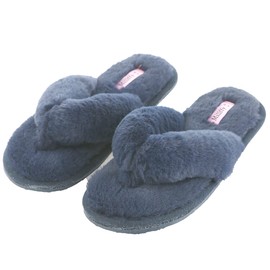Kathyland Girls Fluffy flip Flop Slippers for Women Indoor Outdoor Thong Slippers for Summer Ladies Slippers Size 6 (Women US 5-6, Navy)