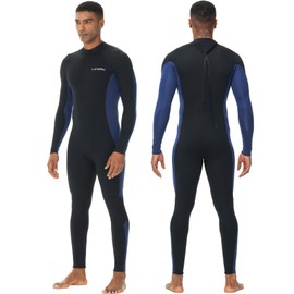 Lansru Men Wetsuit, 5/4mm Upgrade CR Neoprene Wetsuits for Men, Ideal Thermal Wet Suit in Cold Water, Back Zip for Surfing Snorkeling Diving Swimming
