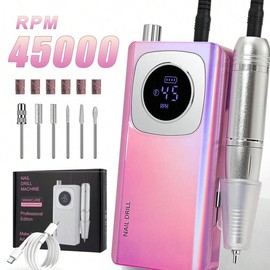 Portable Electric Nail Drill, 1 Set Nail Polishing Machine, Variable Speed Electric Nail File Tool, DIY Nail Art Tool - Color: Pink purple, Specification: one-size