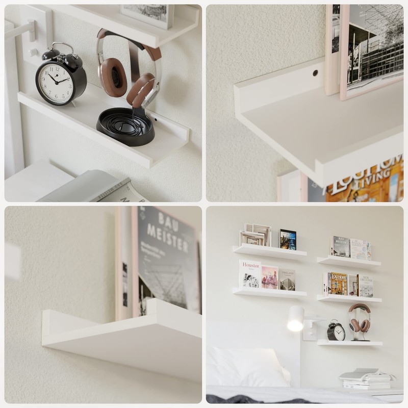 RICHER HOUSE 5 Set White Floating Shelves, Wall Mounted Shelves