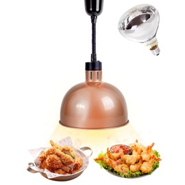 Hanging Food Heat Lamp: [250W Heating Bulb Included] Commercial Food Warmer Lamp, Heating Lamp for Food Service Restaurant Buffet, Height Adjustable, Dia-11.4IN (Copper)