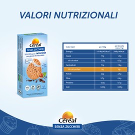 Céréal | Biscotti Gusto Nocciola con Gocce di Cioccolato Senza Zuccheri, Ricco di Fibre, 132G