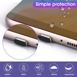 Cobee Type C Dust Plug Set, 6 Pieces Aluminum Alloy USB C Anti Dust Cover Caps Charging Port Cover Type-C Metal Dust Protectors Stopper for Smartphone Laptop(Black)