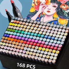 168/120/100/80/60/48 Colors Alcohol Markers Artist Drawing Painting and Sketching Art Dual Tip Markers for Book Painting Card Making Coloring Illustrations SketchPerfect for Students Adult Portable:_168