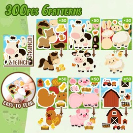 300 Pcs Farm Animal Make a Face Stickers Roll Barnyard Make Your Own Stickers Mix and Match DIY Crafts Classroom Activities Games School Rewards Gifts Birthday Party Favors for Kids Todders Students