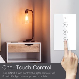 MOES WiFi RF Smart Light Dimmer Switch, Smart Life/Tuya APP Relay Status Backlight Switch Off RF Remote Control Voice Compatible with Alexa Google Assistants, White Touch
