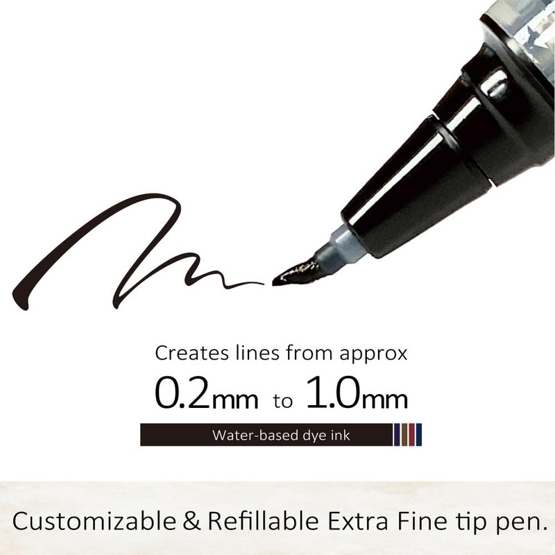 Kuretake Jigletor Pen COCOIRO Refill, Ultra Fine Point, Black Ink,