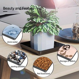MHXWNHA 4 Pack 12 Inch Square Plant Saucer, Plant Drip Trays and Flower Pot Saucers, Plant Trays for Indoors No Holes, Plant Drainage Tray Saucers for Potted Plants (Black)
