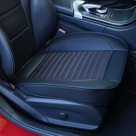 Kaomim1 Pack Leather Front Car Seat Cover, Full Wrap Driver Luxury Waterproof Bottom Auto Seat Cushion Pad Mat for Most Vehicles Universal Interior Decor Car Accessories(Black&Red6/Only one)