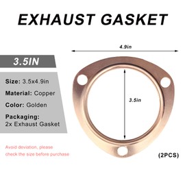 ZNDAW 2PCS 3.5" Exhaust Gaskets, Copper Header Collector Flange Gaskets Reusable Manifold Parts, Ultra Seal Triangle Exhaust Header Gasket for SBC BBC 302 350 454, Car Accessories