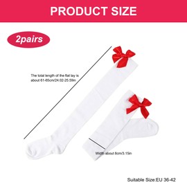 Grasslandy 2 Pairs of Women's Overknee Stockings with Bow, Overknee Stockings, Stretchy Thigh High Socks, Women's Knee Socks for Valentine's Day, Theme Party, Carnival, Christmas, White