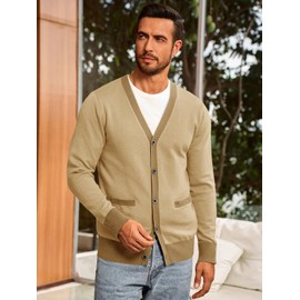 Runcati Men's Cardigan Sweater Long Sleeve V Neck Cardigan Casul Button Down Knitted Sweaters with Pockets Light Khaki