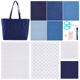 FREEBLOSS Sashiko Set Water Soluble Sashiko Stencil Repair Kit with Stabilisers for Sashiko Embroidery Pattern and Sashiko Thimble Sashiko Yarn and Needles for Hand Quilting and Embroidery