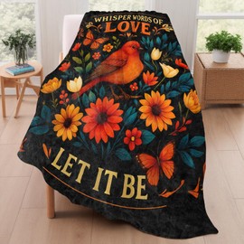 mrfwo Boho Floral Bird Blanket, Soft Flannel Flowers & Butterflies Throw Blanket for Couch Outdoor - Lightweight Fuzzy Bed Travel Blankets, Gifts for Nature Lovers Women Kids Room Decor 50"×60"