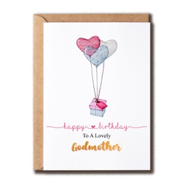 VLPGifts Lovely Godmother Card - Happy Birthday To A Lovely Godmother Card - Heart Ballon Card - Happy Bday Card - Card For Her