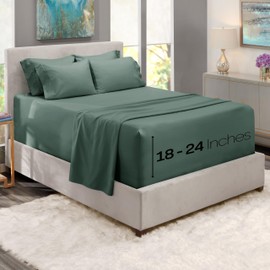 Hearth & Harbor Extra Deep Pocket Full Size Sheets Sets - Fits Mattress 18-24 Inches Deep - Extra Deep Pocket Sheets - 6 Piece Full Size Sheets - Full Sheets Deep Pocket - Forest Green