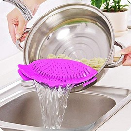 AUOON Clip on Strainer for pots Pans,Heat Resistant Silicone, Easy to Use and Store, Dishwasher Safe (Orange)