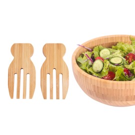 Duories Set of 2 Bamboo Salad Hands, Bamboo Salad Server Set, Salad Tongs, Serveware Set, Salad Mixes, Salad Fork, Kitchen, Dining Room, Wooden Cutlery, Cooking Utensils, Cutlery Set for Salad,