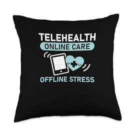 Funny Telehealth Online Care Offline Stress For Telemedicine Throw Pillow