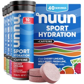 Nuun Nuun Sport Electrolyte Tablets with Caffeine from Green Tea Extract, Magnesium, Calcium, Potassium, Chloride & Sodium, Gluten Free & Vegan, Mixed Flavors, 4 Pack (40 Servings Total)