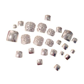 Healvian False Toenails Set of 24 Natural Look Silver Women's Manicure Fit Easy Application Nail Tips