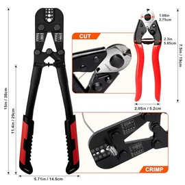 Sanuke Wire Rope Crimper Tool Kit with Steel Cable Cutter, Swagging Tool for Copper Aluminum Oval Sleeves, Double Sleeves, 4 Crimping Cavity 3/64" 1/16" 3/32" 1/8"