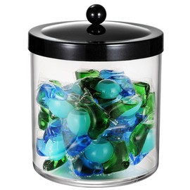 SheeChung Premium Apothecary Jar - 50 Oz. Large Clear Plastic Container Canister with Rust Proof Stainless Steel Lid, Laundry/Kitchen/Bathroom Vanity Countertop Storage Organizer Decor(Black)