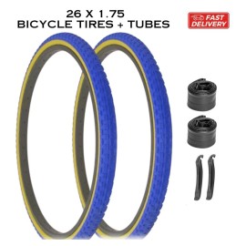 Duro 26" x 1.75 Bicycle Blue /Gum Wall Tires + Inner Tubes DURO Cruiser Comfort Bike