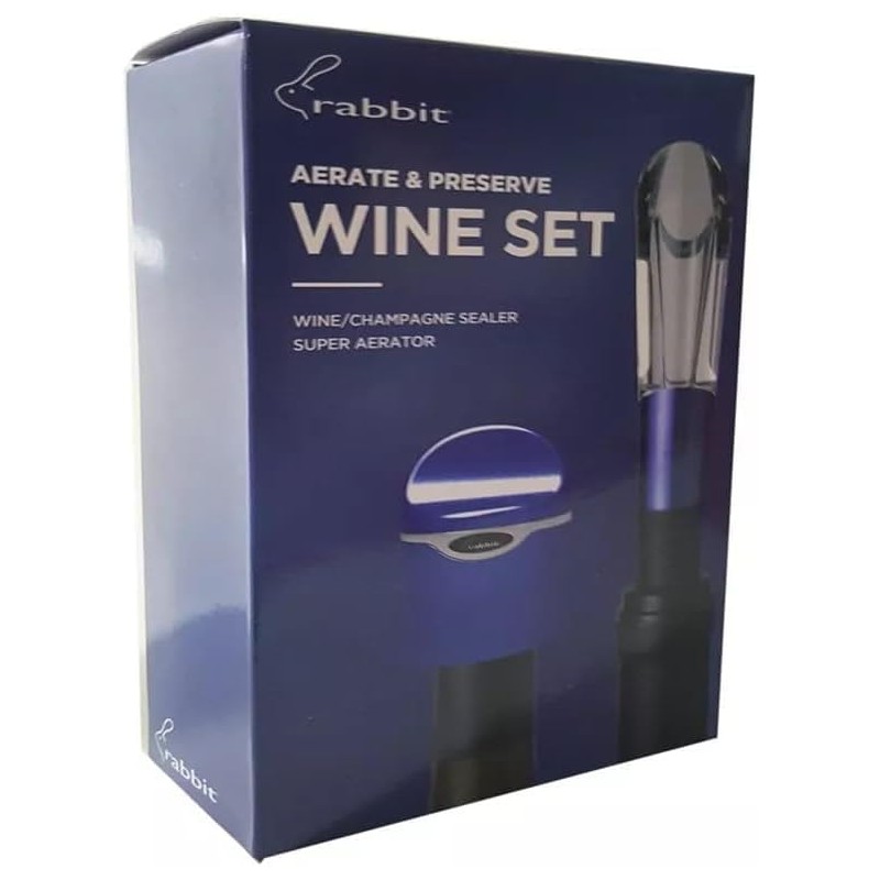 Rabbit Aerate and Preserve Wine Set, sellador de vino/champaña y