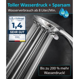 BLUMBACH Aqua Joy Shower Head Water-Saving + Pressure Increasing 8-9 Litres/Min, High Pressure 8 Jet Types with Stop Function, Water-Saving Shower Head Shower, Hand Shower, Economy Shower Head