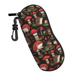 COFLGRYU Cute Hedgehog Mushrooms Forest Woodland Soft Sunglasses Case For Men Women, Ultra Light Neoprene Zipper Eyeglass Portable Glasses Case With Belt Clip For Travel