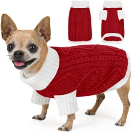 KCFESTIHUE Dog Sweater for Small Dogs Argyle Cable Knit Turtleneck Pullover Winter Clothes Boys Girls Stretch Puppy Doggie Chihuahua Yorkie Pomeranian Toy Poodle Pet (S, Red)