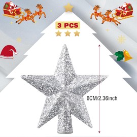 Hanaive 3 Pcs Mini Christmas Tree Topper Small Star Tree Topper Christmas Treetop Star Ornaments for Mini Tree Holiday Decorative Star for Xmas Home Decor(2.36 Inch,Glitter Silver)