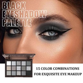 AuraAnge Glitter & Matte Black Eyeshadow Palette - 15 Shades Smokey, Silver, Gray & White - Highly Pigmented, Long-Lasting Makeup Kit for Women - Perfect for Day & Night Looks