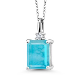 Gem Stone King 925 Silver Green Turquoise and White Lab Grown Diamond Pendant Necklace For