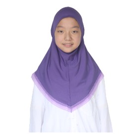 Modest Beauty Muslim Hijabs for Girls Kids Hijab Scarves with Lace for Age 6-12, Purple, free size