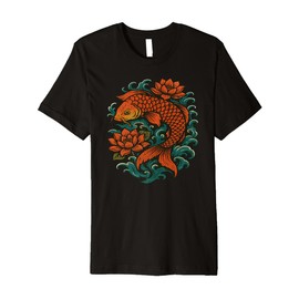Koi Fish with Lotus Flowers – Eastern Folklore Fantasy Art Premium T-Shirt