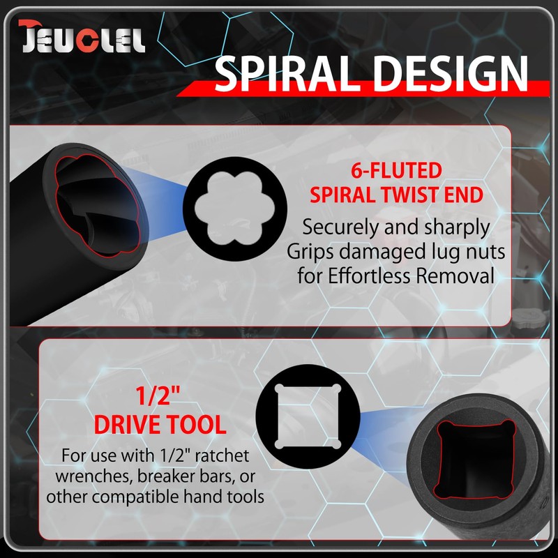 JEUCLEL 5PCS Twist Socket Set, 12.5 mm 1/2 inch Drive