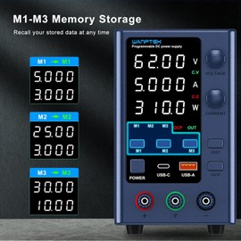 WANPTEK POWER DC Power Supply Variable 0-62V 0-5A Bench Power Supplies Adjustable with Memory Preset/USB-C&USB-A Fast Charge/OCP/Output Function /4-Digit LED Display