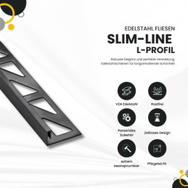 Slim-Line Stainless Steel L-Profile Tile Rail V2A L 250 cm H 10 mm Brushed Black Anthracite