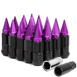 M12 x 1.5 Open/Closed End 16PC Aluminum Alloy Wheel Lug Nuts + 4 x Lock Nut + 1 x Key (Black Lug/Purple Cap)