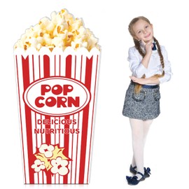 4 Feet Carnival Circus Decoration Popcorn Box Cardboard Cutout Standup Large Striped Red & White Popcorn Box Photo Props Party Back Drops for Movie Night, Carnivals, Theme Party, Circus, Theater