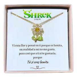 Collar Girasol Shrek Love U Joyería Chapa De Oro 18k Circón Rosa